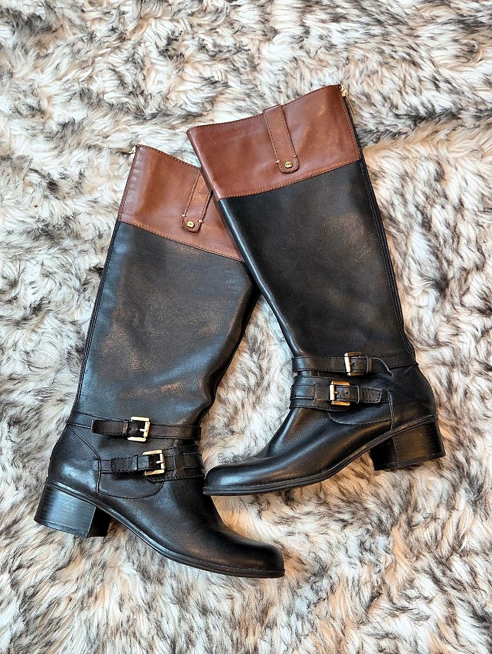 Bandolino Leather Riding Tall Boots Boots US 7 M Black & Brown
